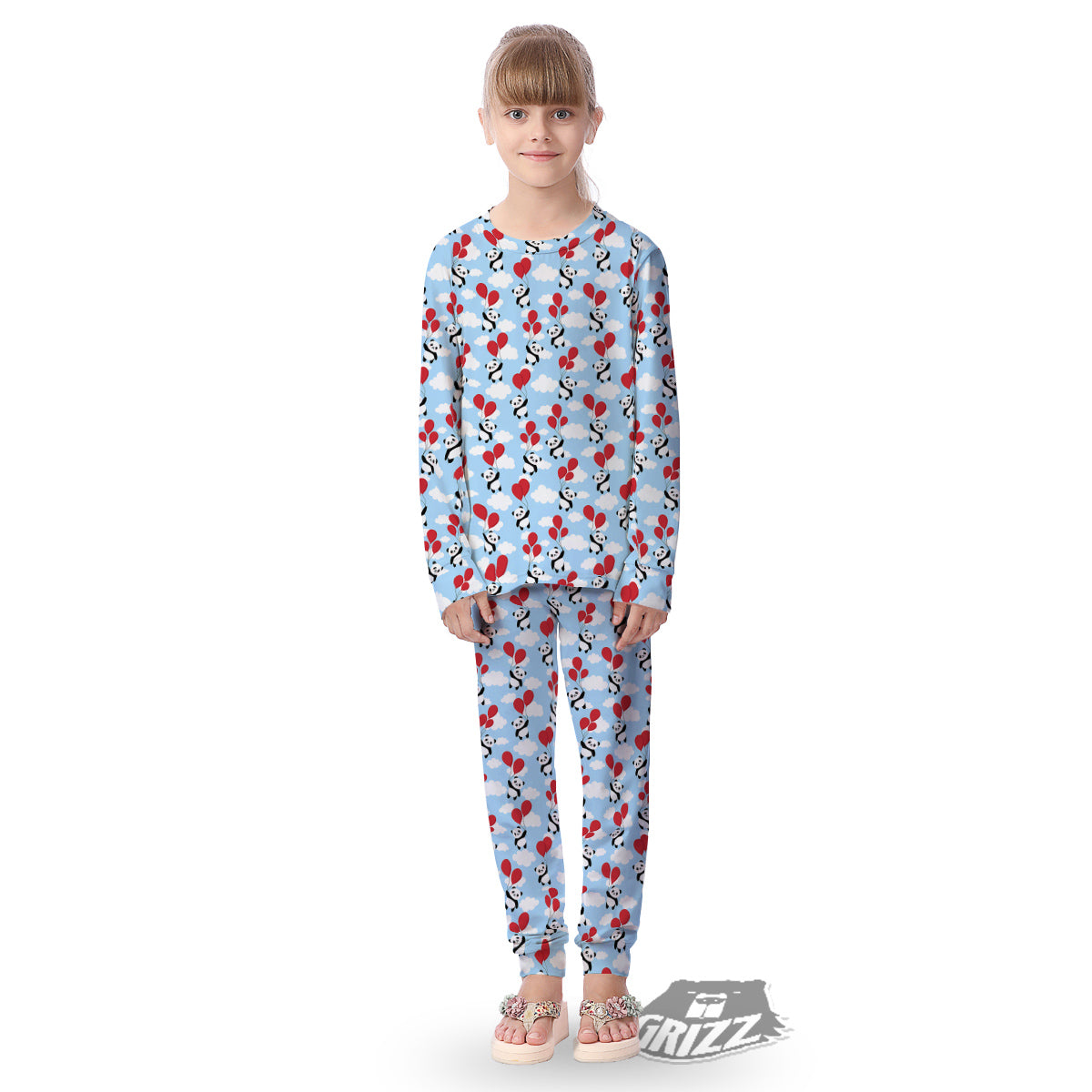 Balloon And Cute Panda Print Pattern Kid's Pajamas-grizzshop