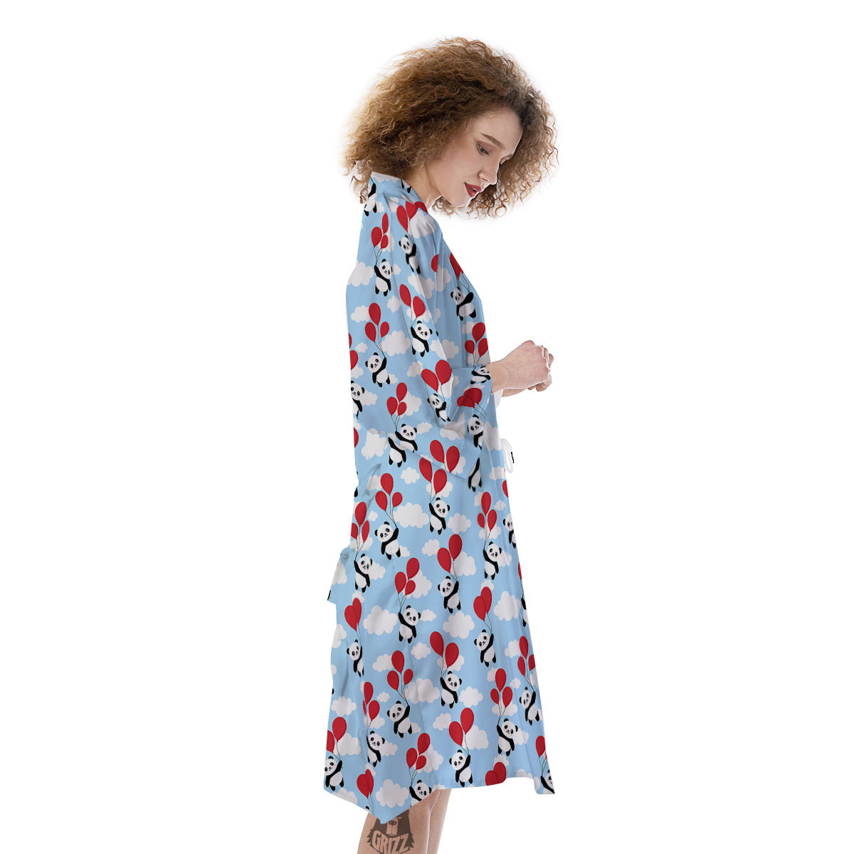 Balloon And Cute Panda Print Pattern Kimono-grizzshop