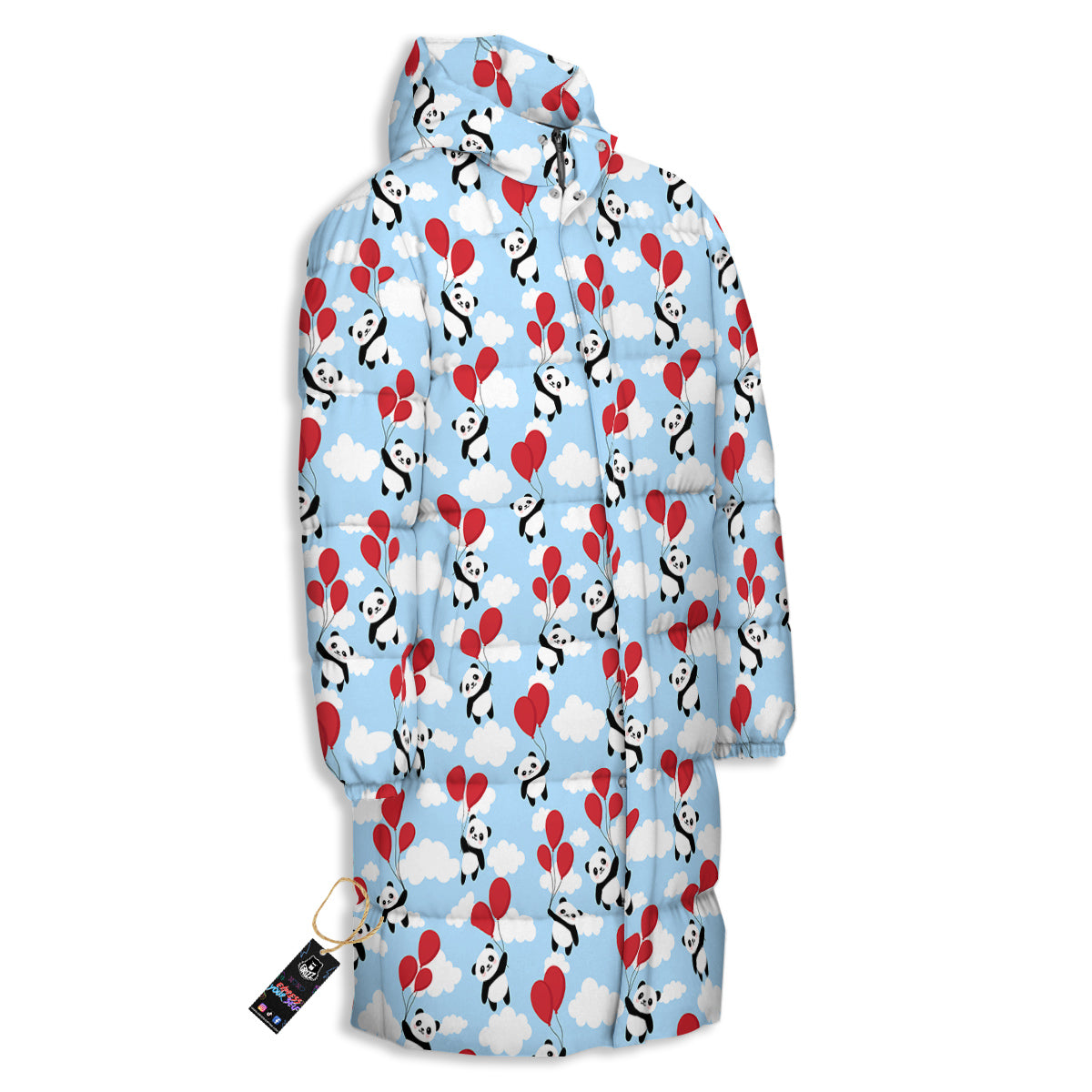 Balloon And Cute Panda Print Pattern Long Down Jacket-grizzshop