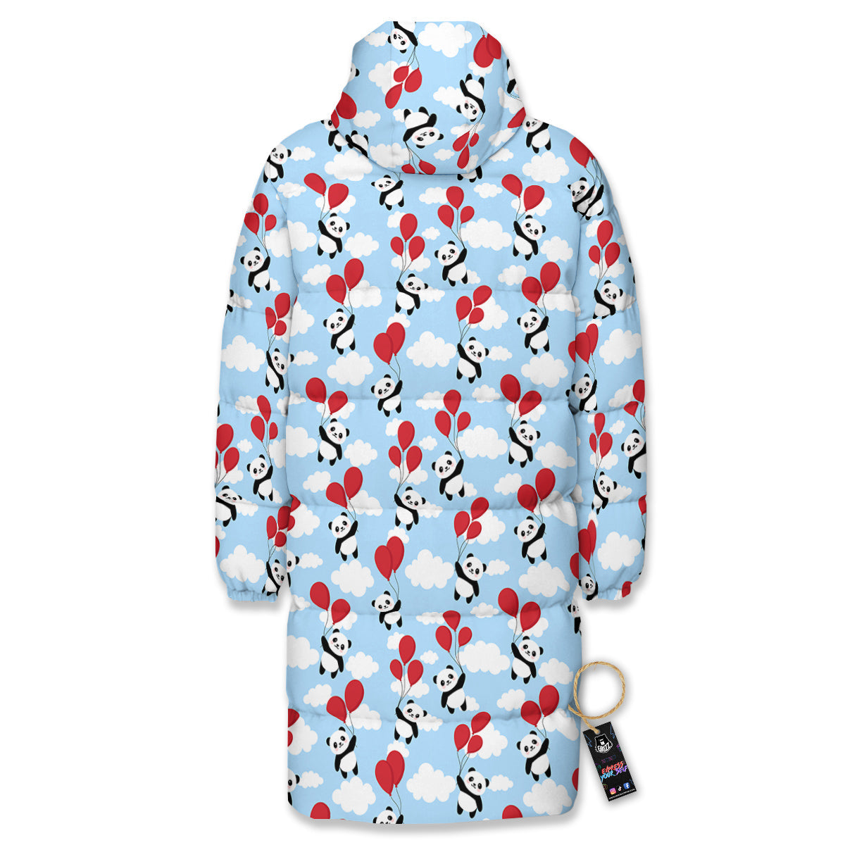 Balloon And Cute Panda Print Pattern Long Down Jacket-grizzshop