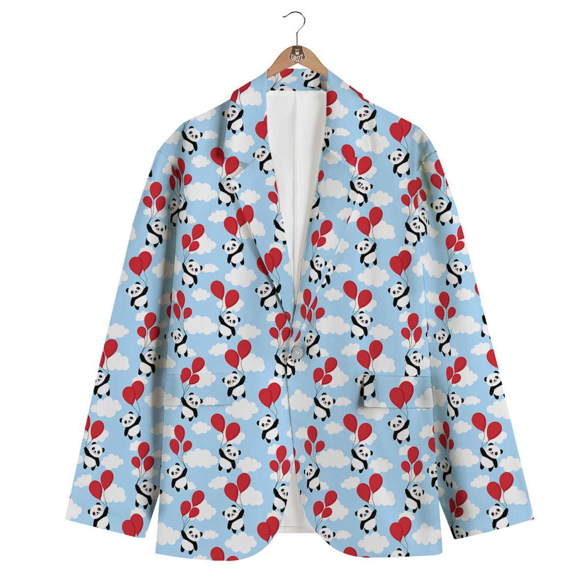 Balloon And Cute Panda Print Pattern Men's Blazer-grizzshop