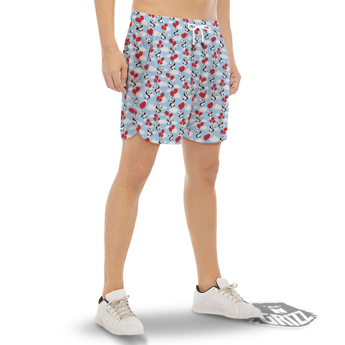 Balloon And Cute Panda Print Pattern Men's Gym Shorts-grizzshop