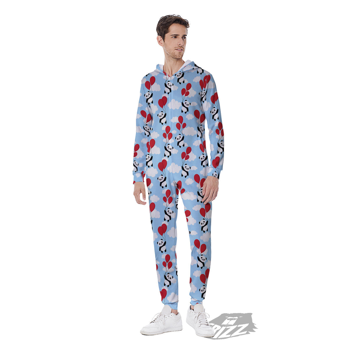 Balloon And Cute Panda Print Pattern Men's Jumpsuit-grizzshop