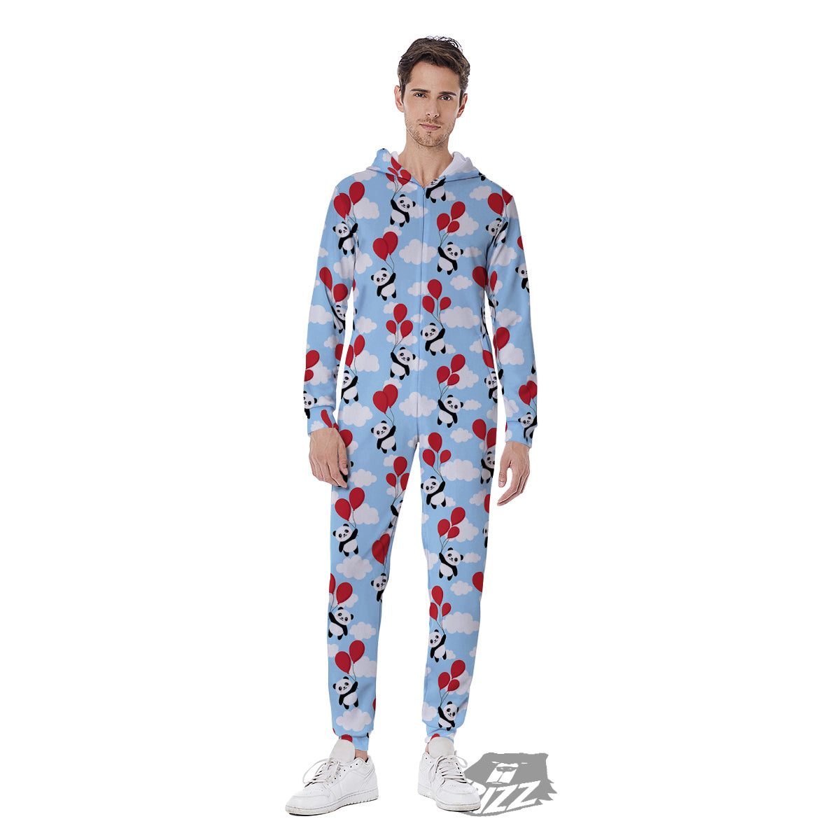 Balloon And Cute Panda Print Pattern Men's Jumpsuit-grizzshop