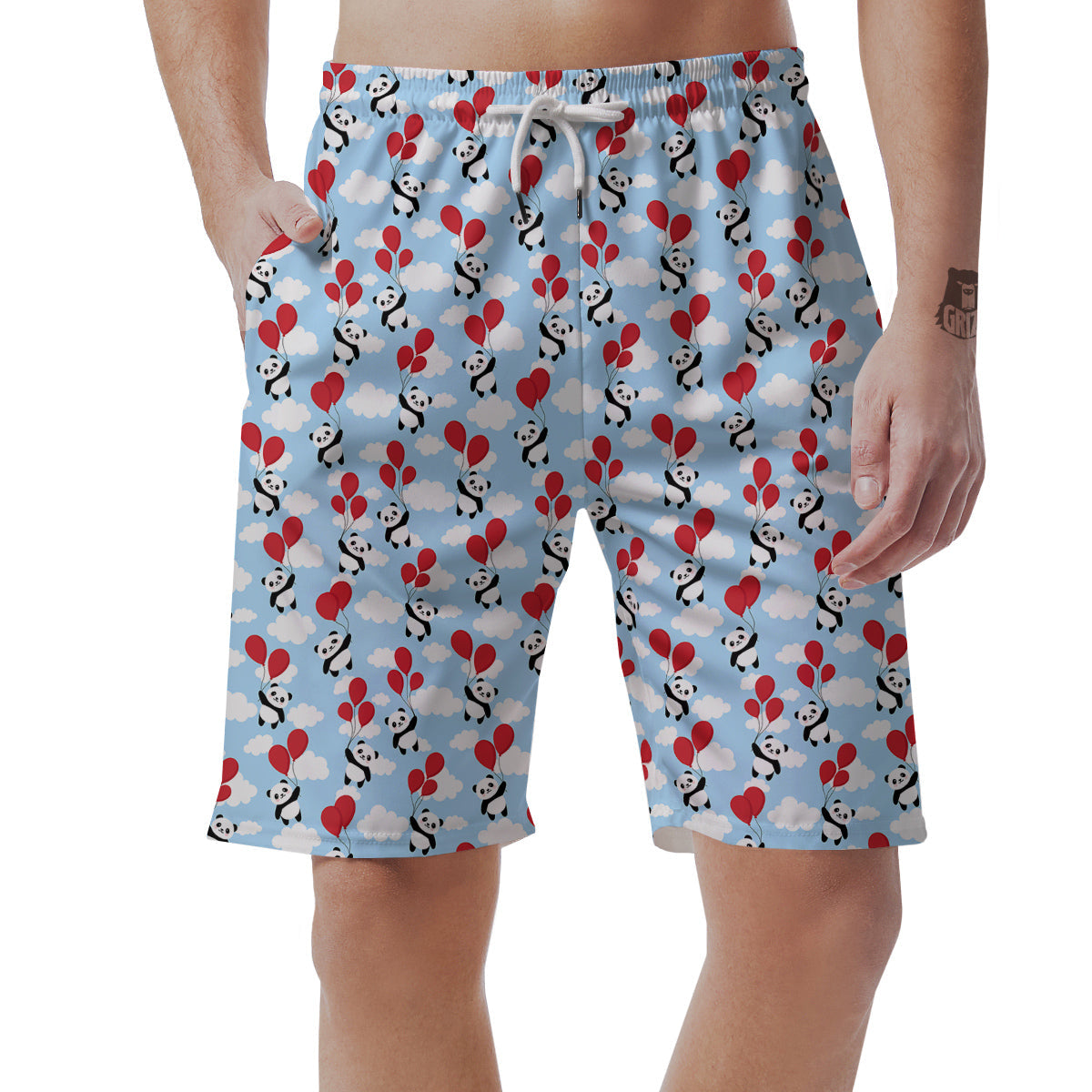 Balloon And Cute Panda Print Pattern Men's Shorts-grizzshop