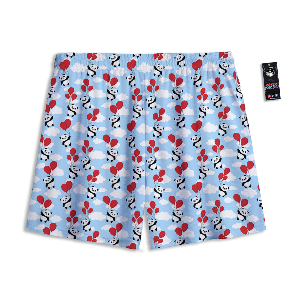 Balloon And Cute Panda Print Pattern Mesh Shorts