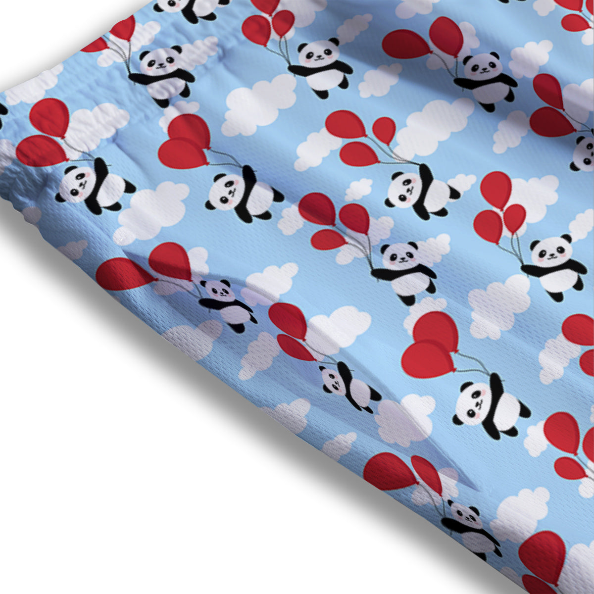 Balloon And Cute Panda Print Pattern Mesh Shorts