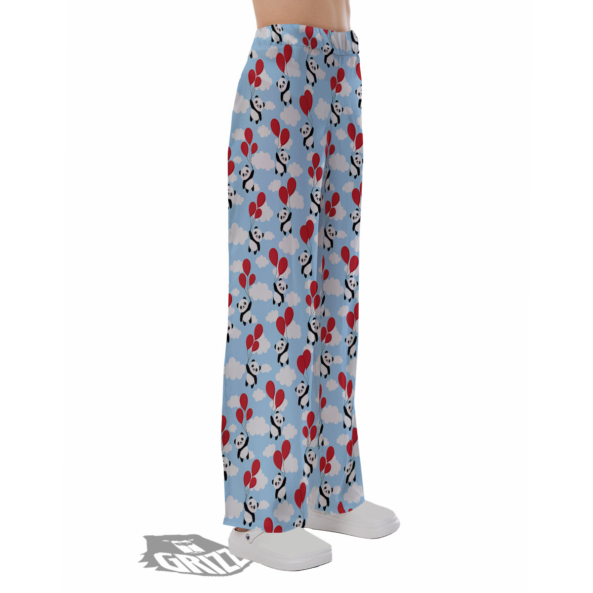 Balloon And Cute Panda Print Pattern Pajama Pants-grizzshop