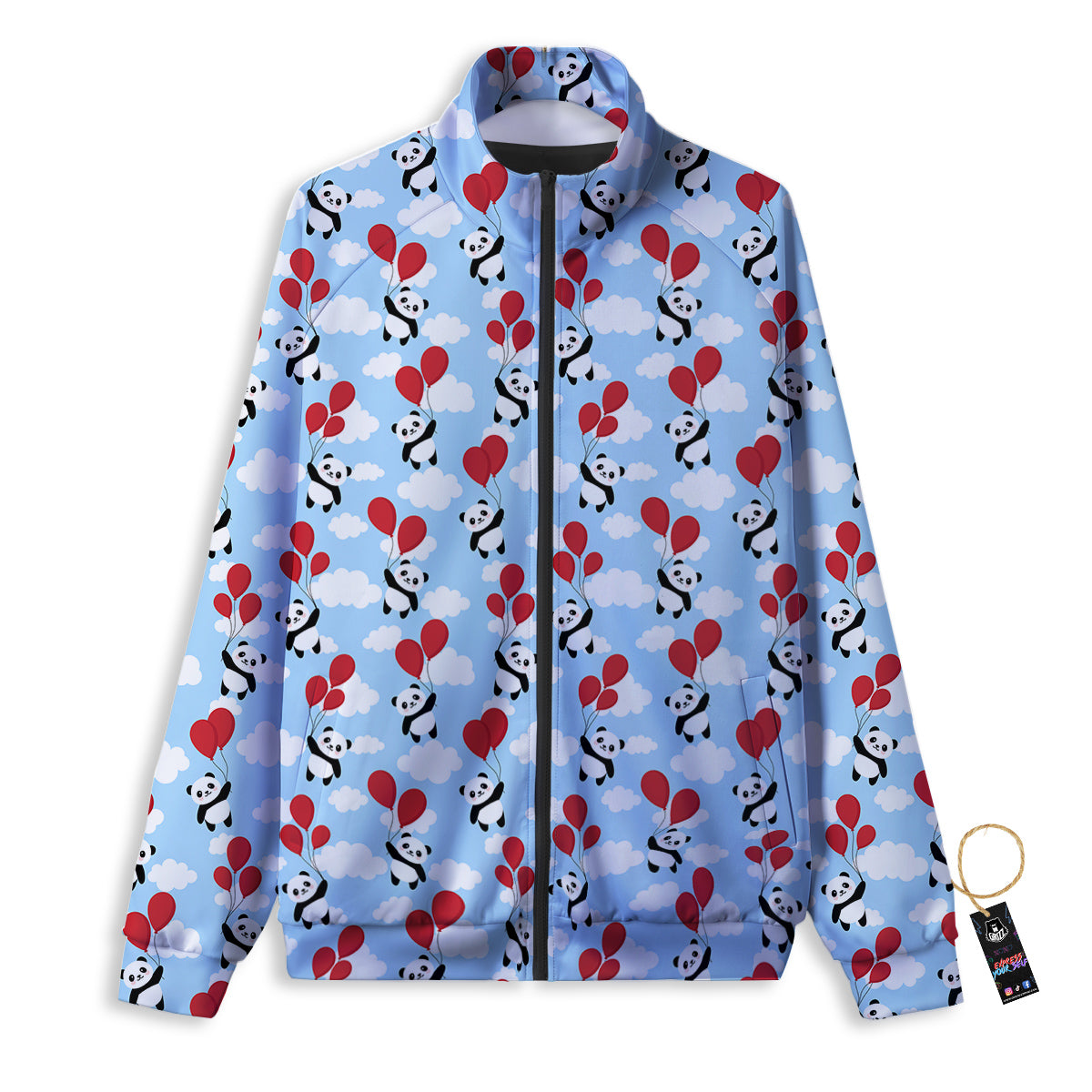 Balloon And Cute Panda Print Pattern Track Jacket-grizzshop