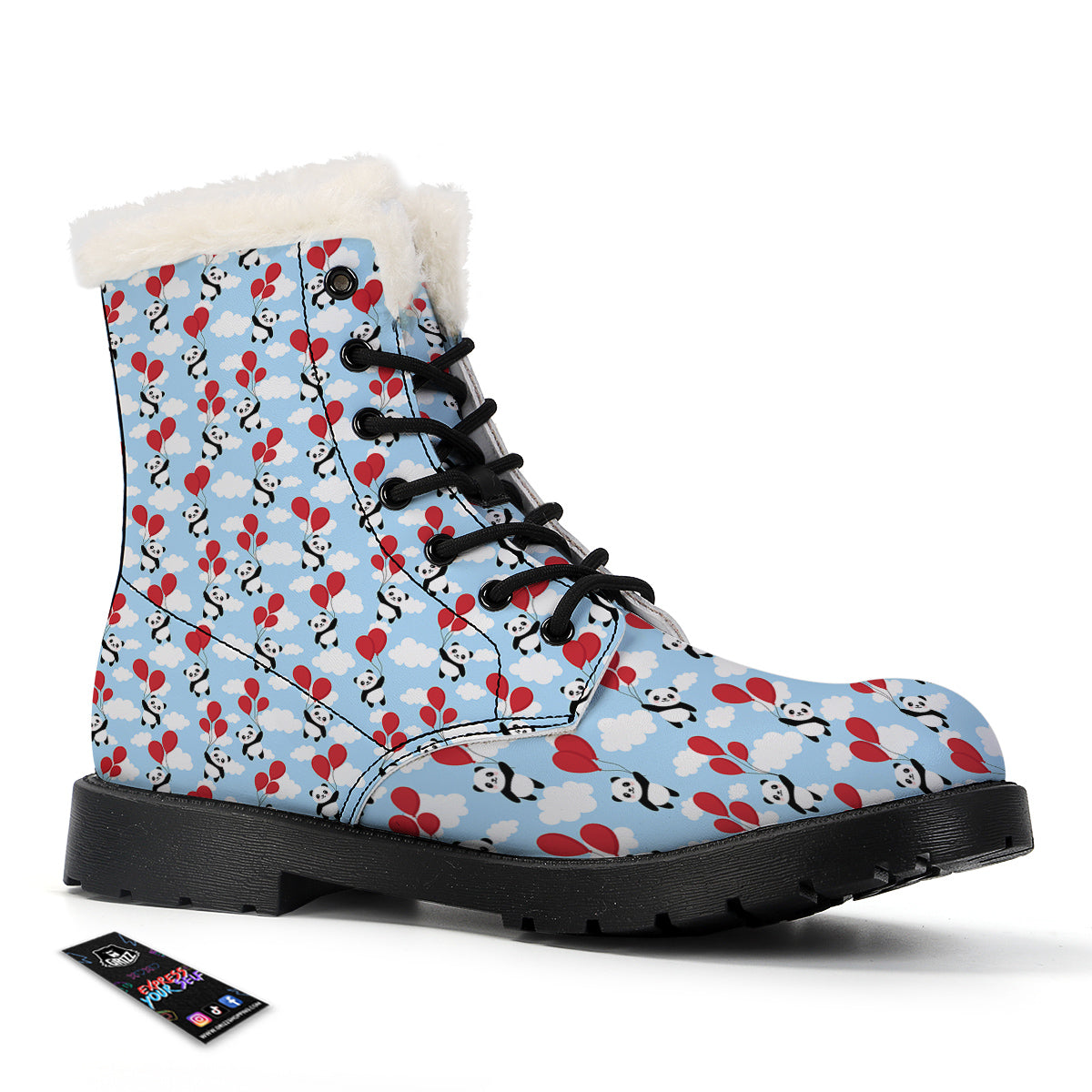 Balloon And Cute Panda Print Pattern Winter Boots-grizzshop