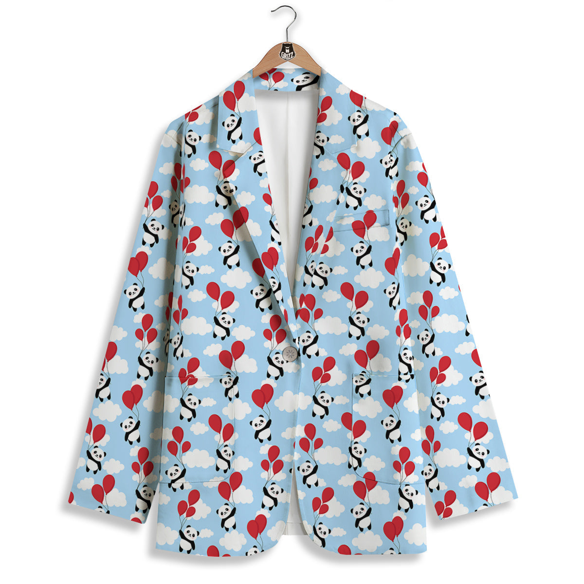 Balloon And Cute Panda Print Pattern Women's Blazer-grizzshop