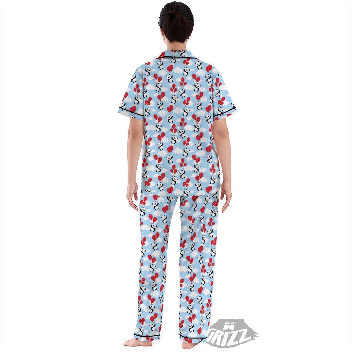 Balloon And Cute Panda Print Pattern Women's Pajamas Set-grizzshop