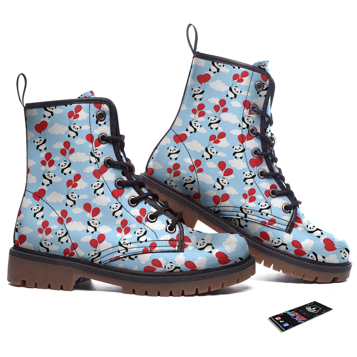 Balloon And Cute Panda Print Pattern Work Boots-grizzshop