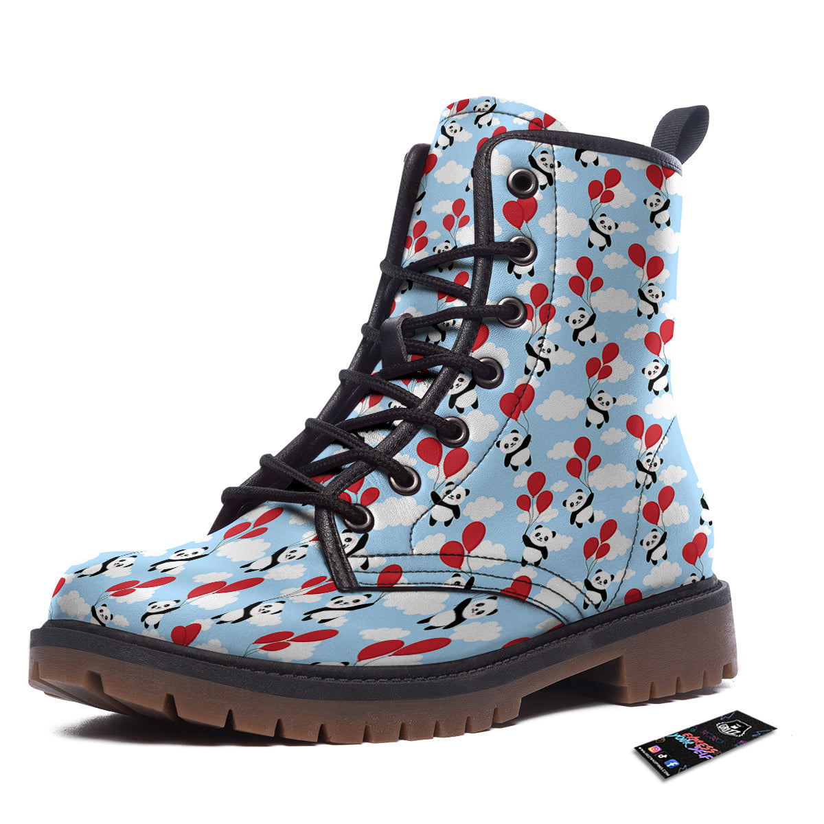 Balloon And Cute Panda Print Pattern Work Boots-grizzshop