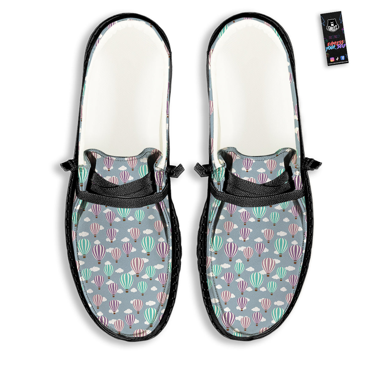 Balloon Cartoon Print Pattern Black Loafers-grizzshop