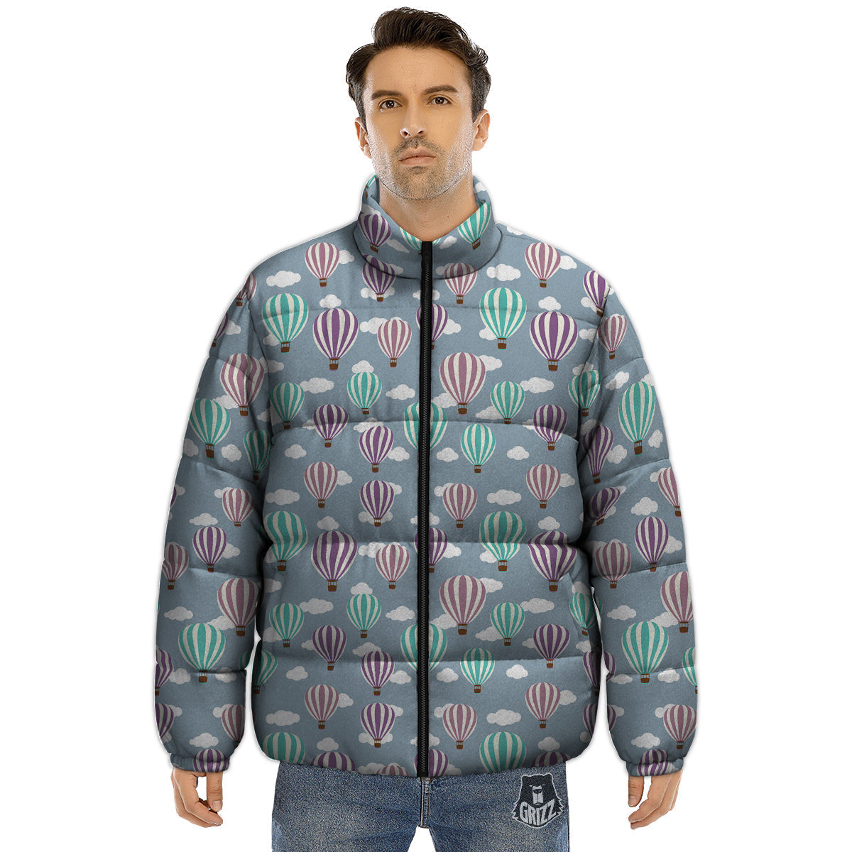 Balloon Cartoon Print Pattern Puffer Jacket-grizzshop
