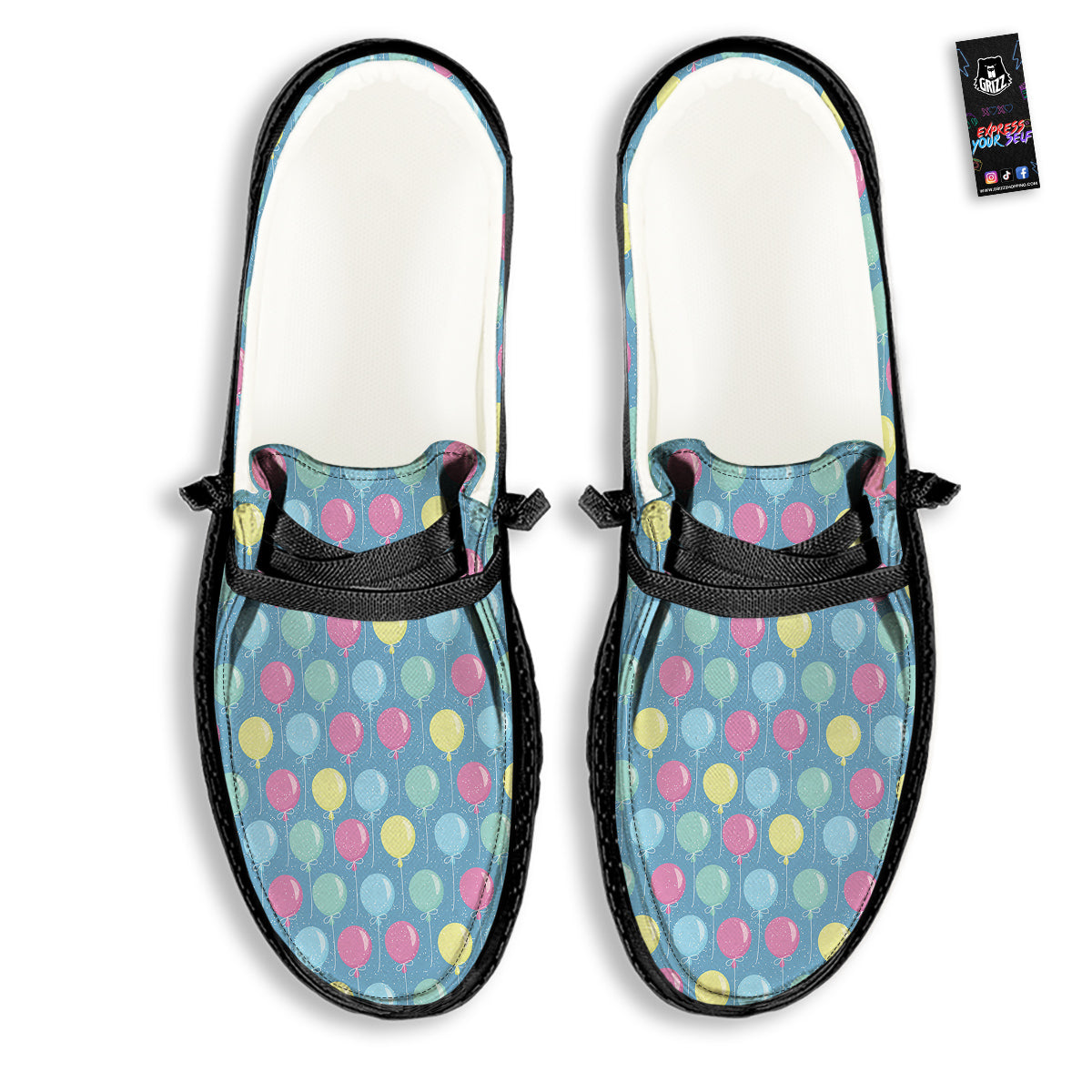 Balloon Colorful Print Pattern Black Loafers-grizzshop
