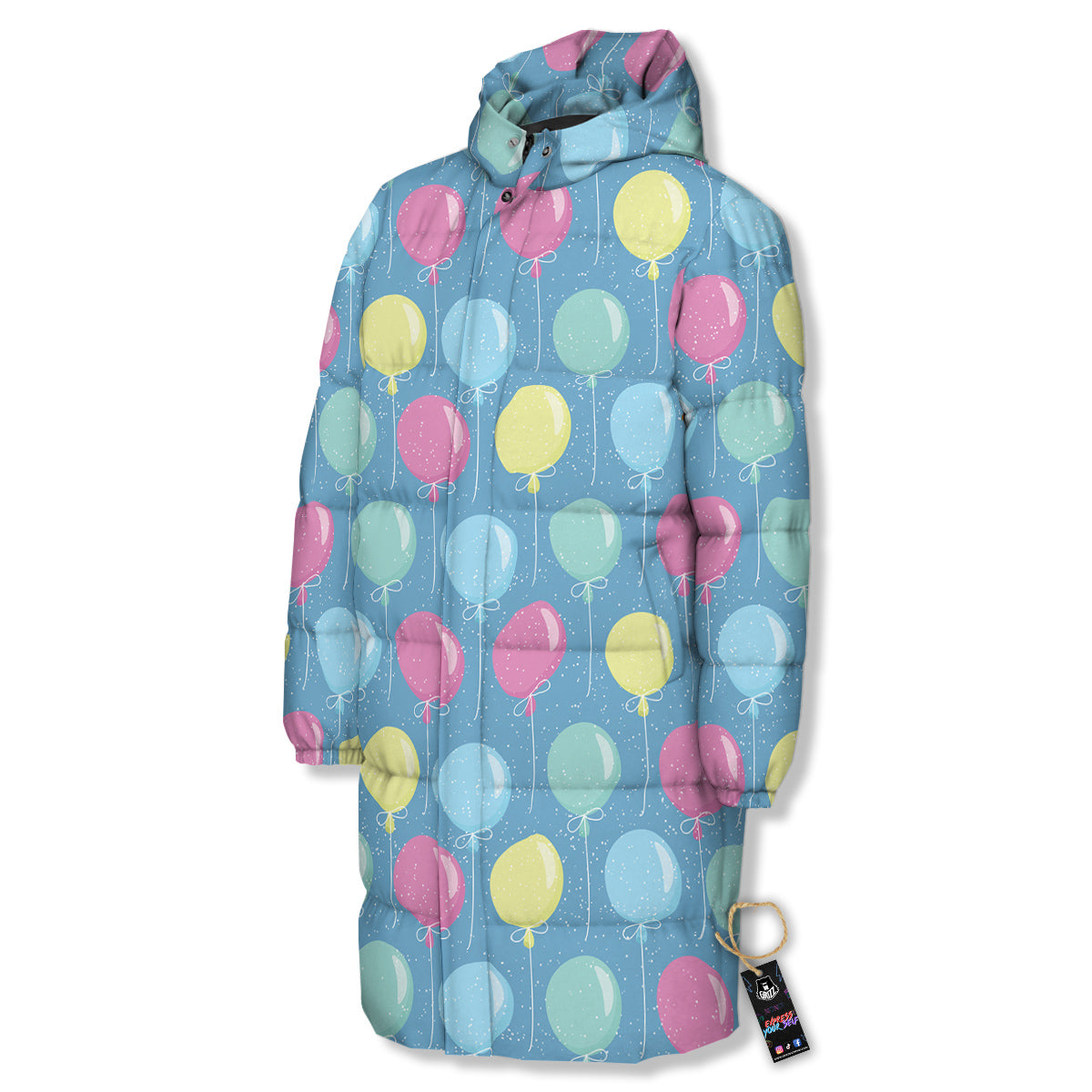 Balloon Colorful Print Pattern Long Down Jacket-grizzshop