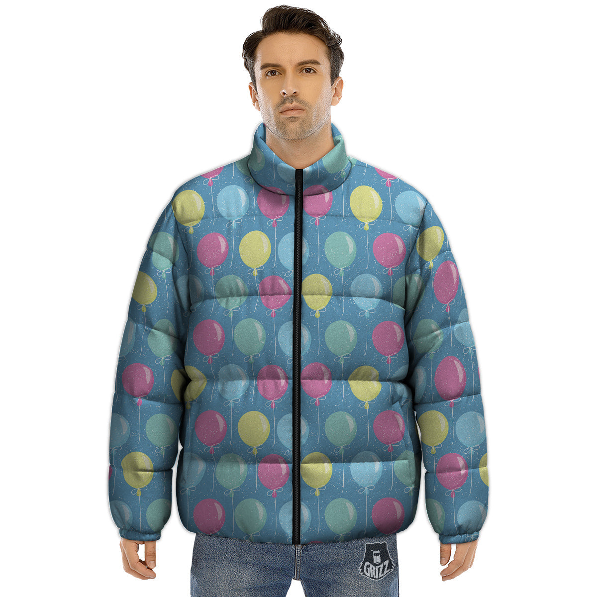 Balloon Colorful Print Pattern Puffer Jacket-grizzshop