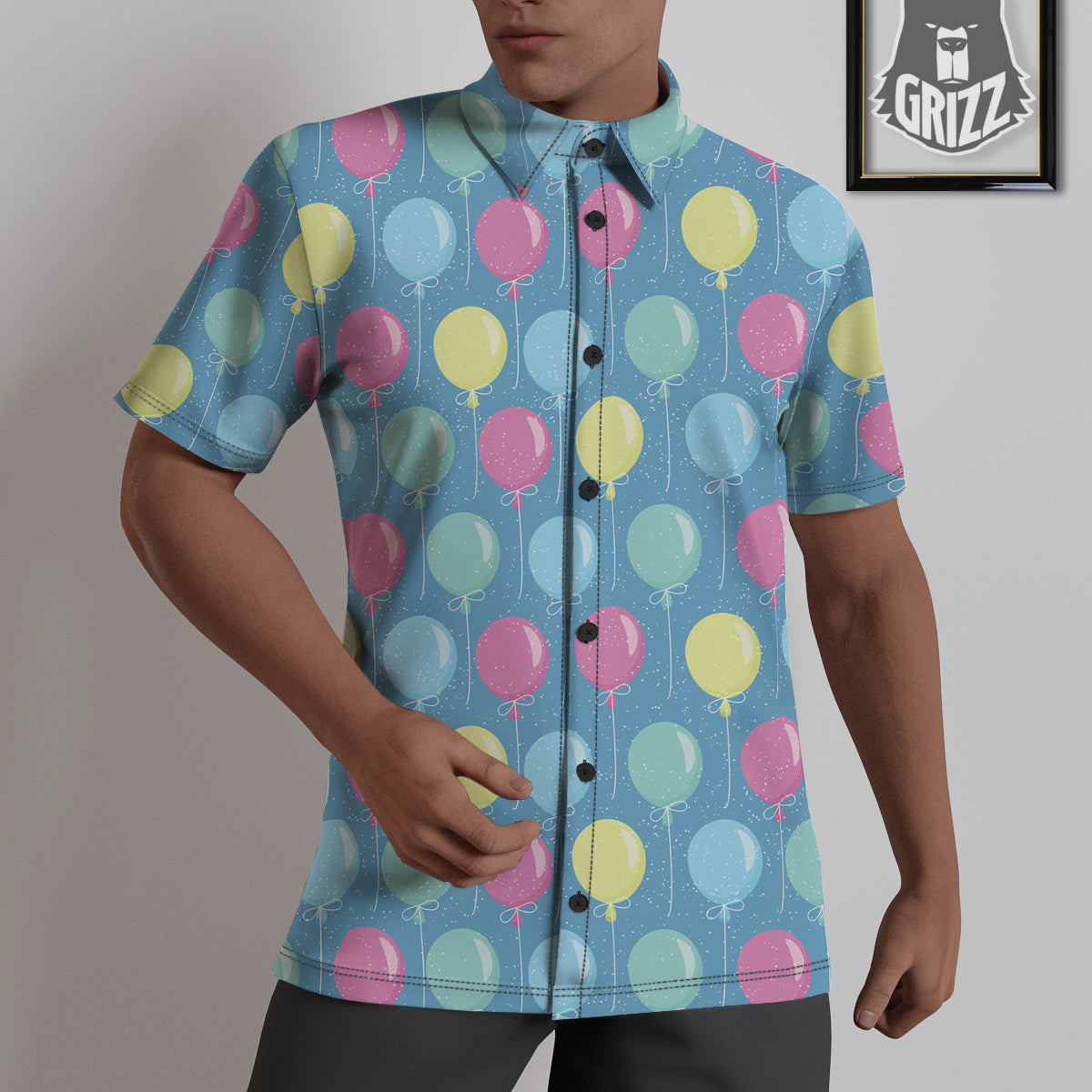 Balloon Colorful Print Pattern Untucked Shirts-grizzshop