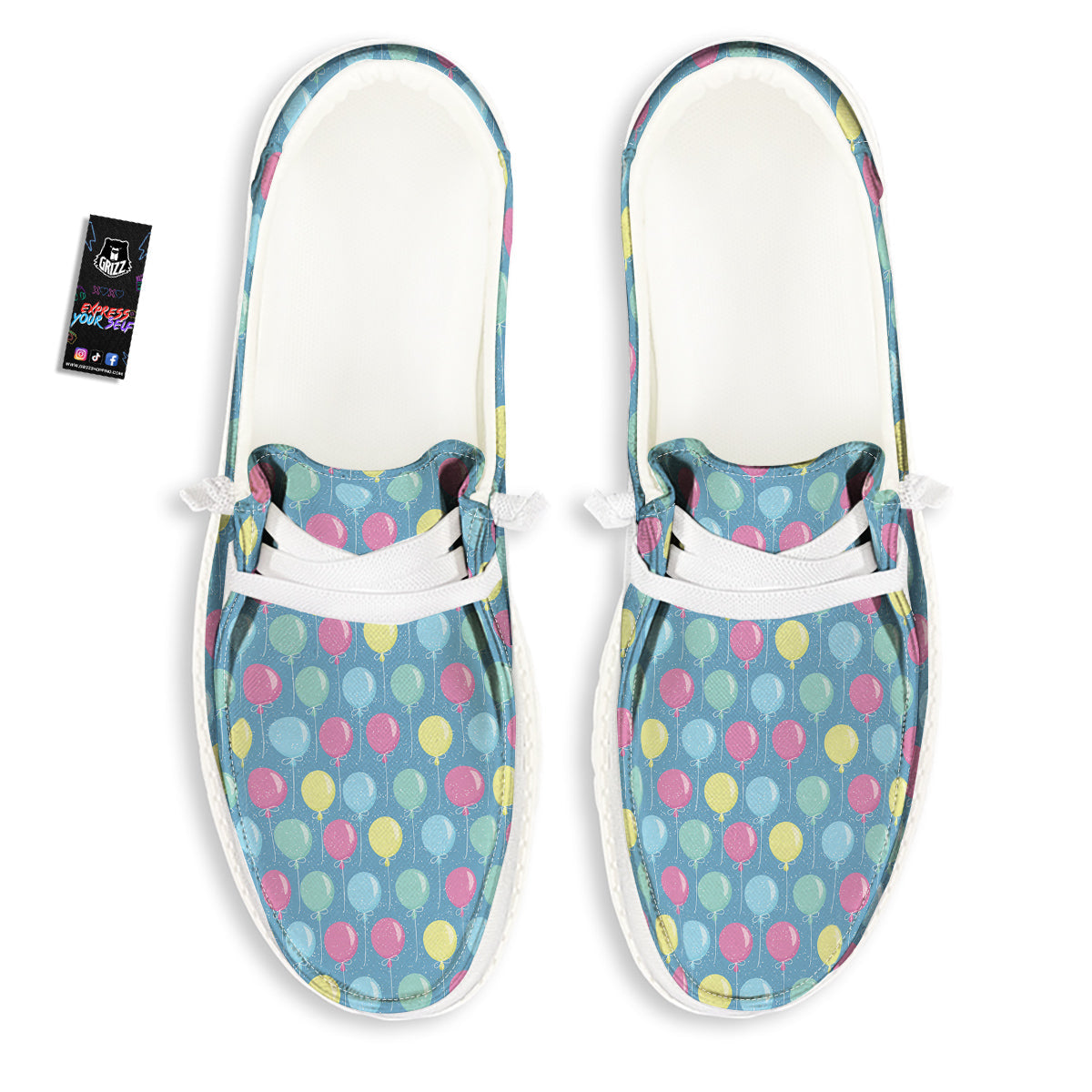 Balloon Colorful Print Pattern White Loafers-grizzshop