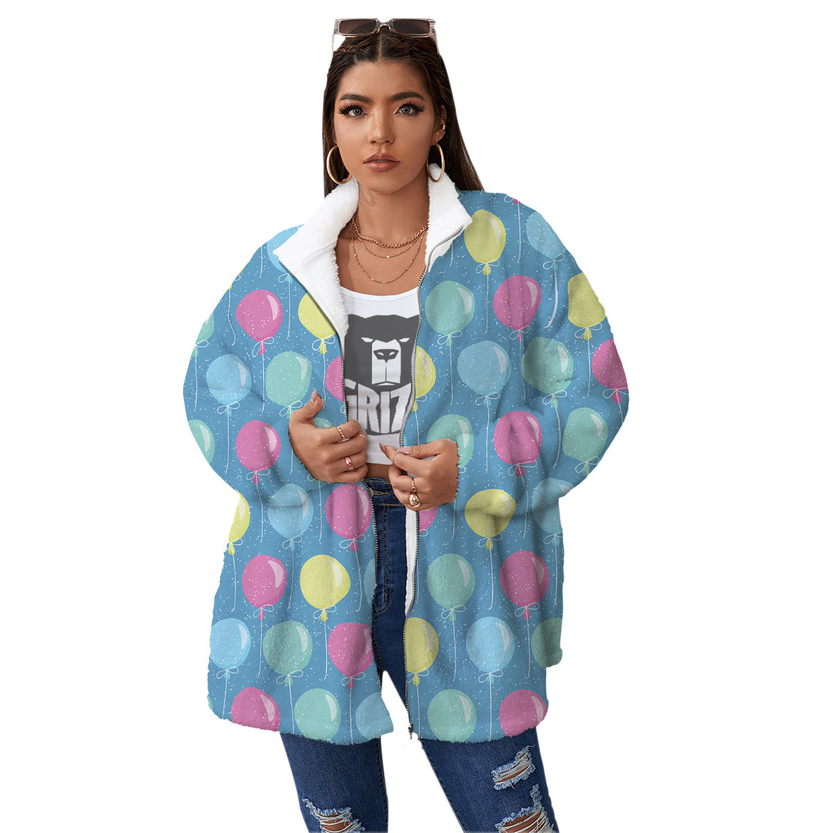 Balloon Colorful Print Pattern Women's Sherpa Jacket-grizzshop