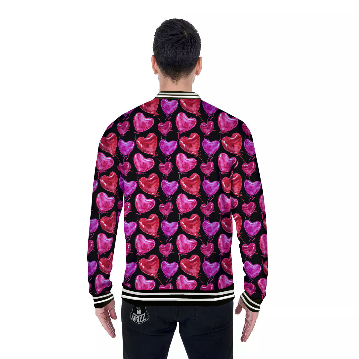 Balloon Red Heart Print Pattern Baseball Jacket-grizzshop