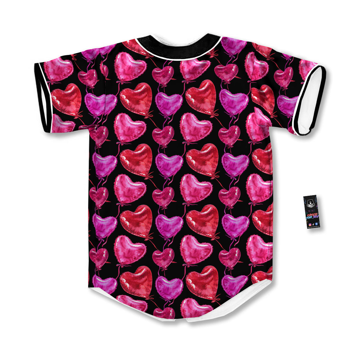 Balloon Red Heart Print Pattern Baseball Jersey-grizzshop