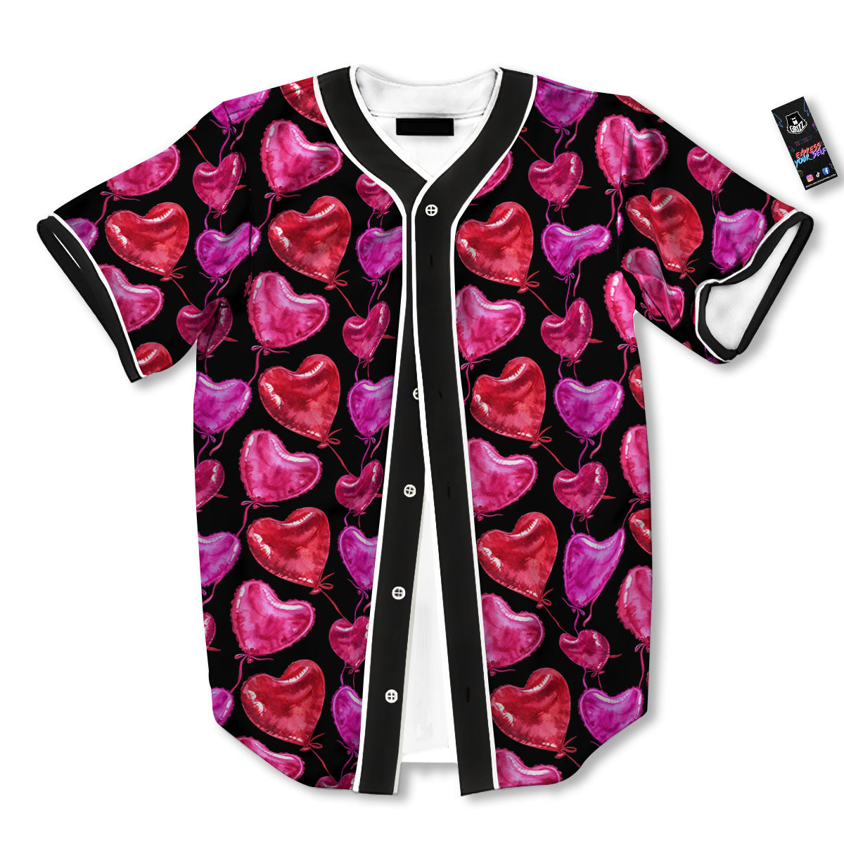 Balloon Red Heart Print Pattern Baseball Jersey-grizzshop