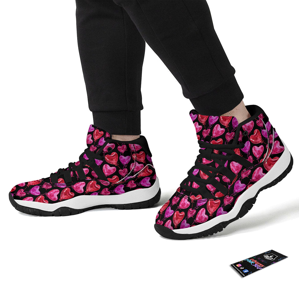 Balloon Red Heart Print Pattern Black Bball Shoes-grizzshop