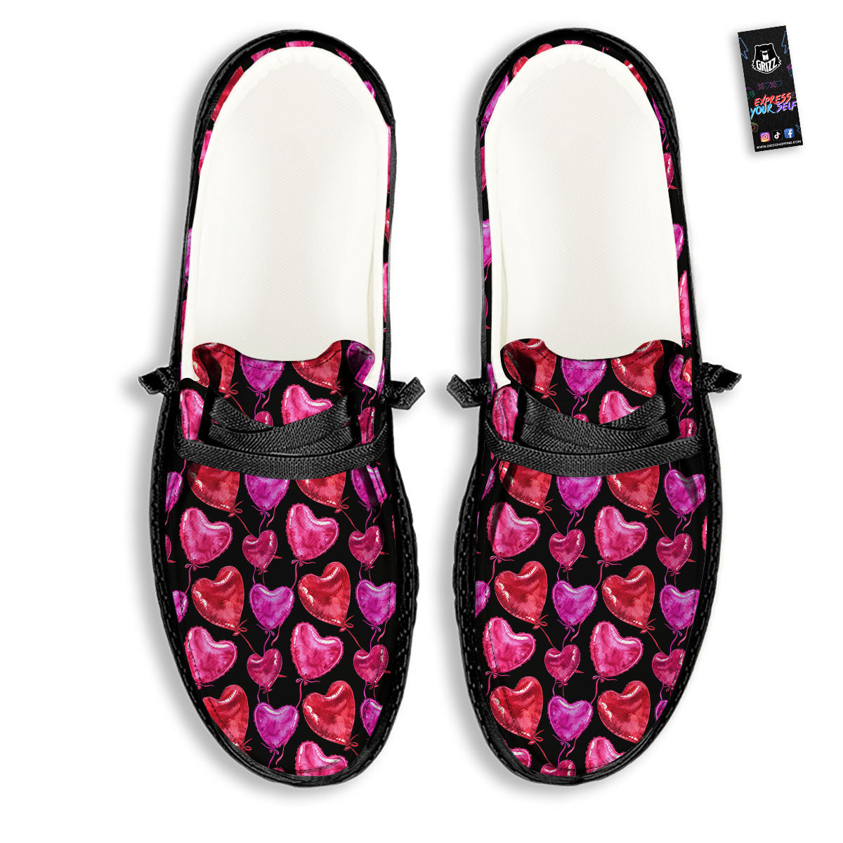 Balloon Red Heart Print Pattern Black Loafers-grizzshop