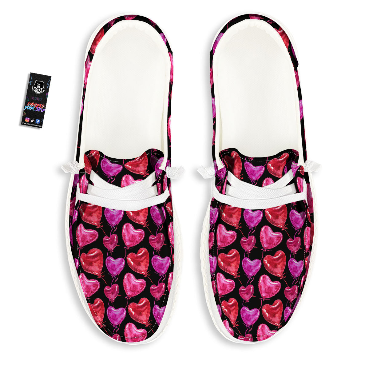 Balloon Red Heart Print Pattern Black Loafers-grizzshop