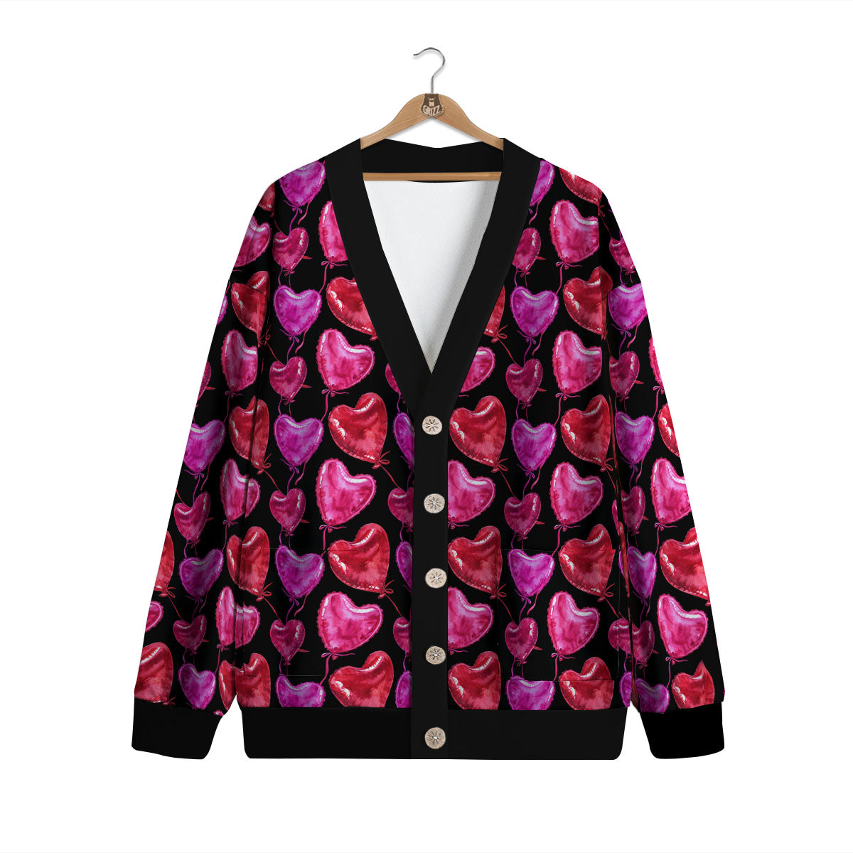 Balloon Red Heart Print Pattern Cardigan-grizzshop