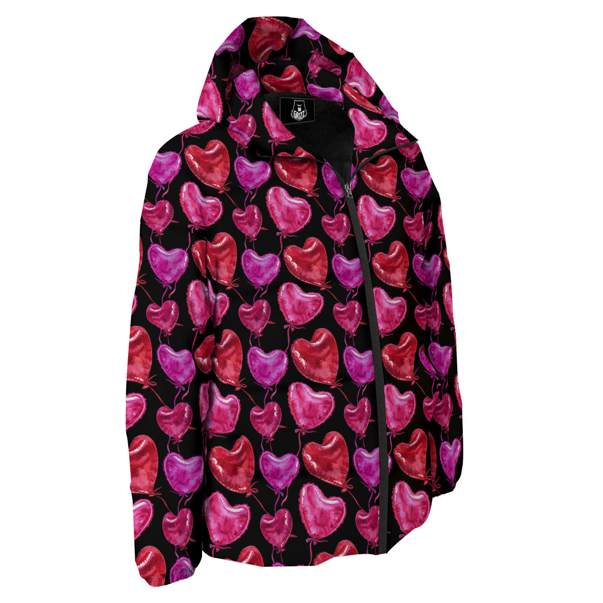 Balloon Red Heart Print Pattern Down Jacket-grizzshop