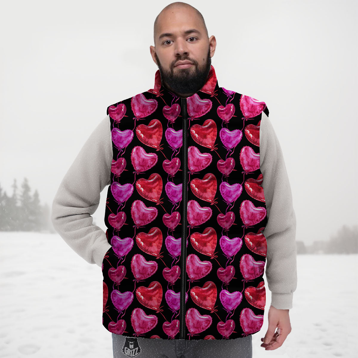 Balloon Red Heart Print Pattern Down Vest
