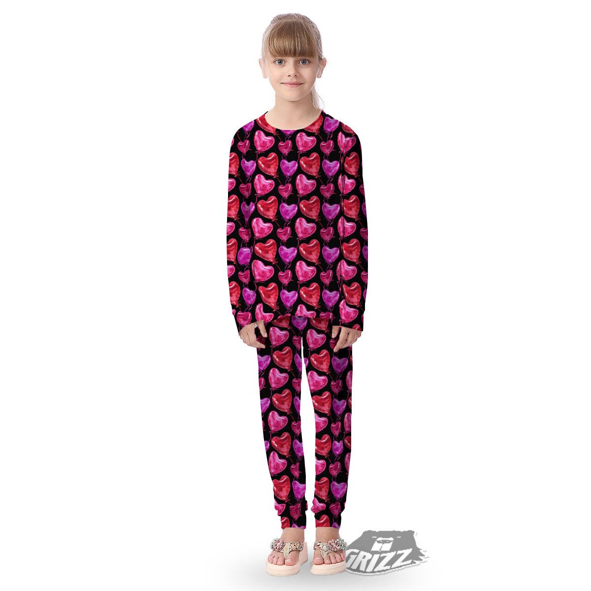 Balloon Red Heart Print Pattern Kid's Pajamas-grizzshop