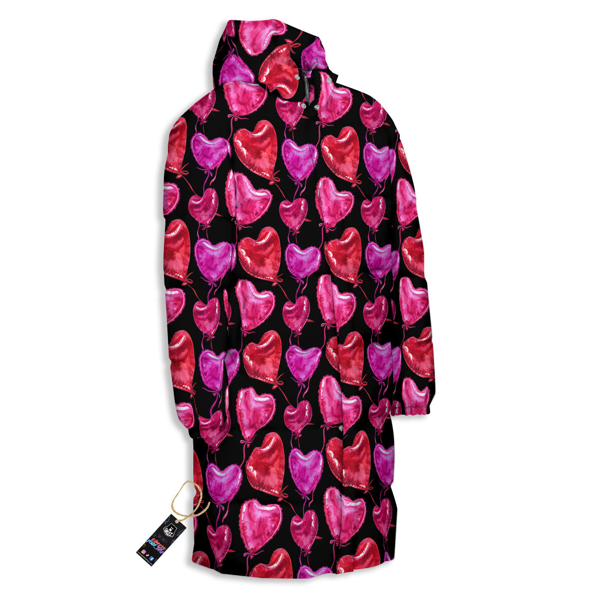 Balloon Red Heart Print Pattern Long Down Jacket-grizzshop