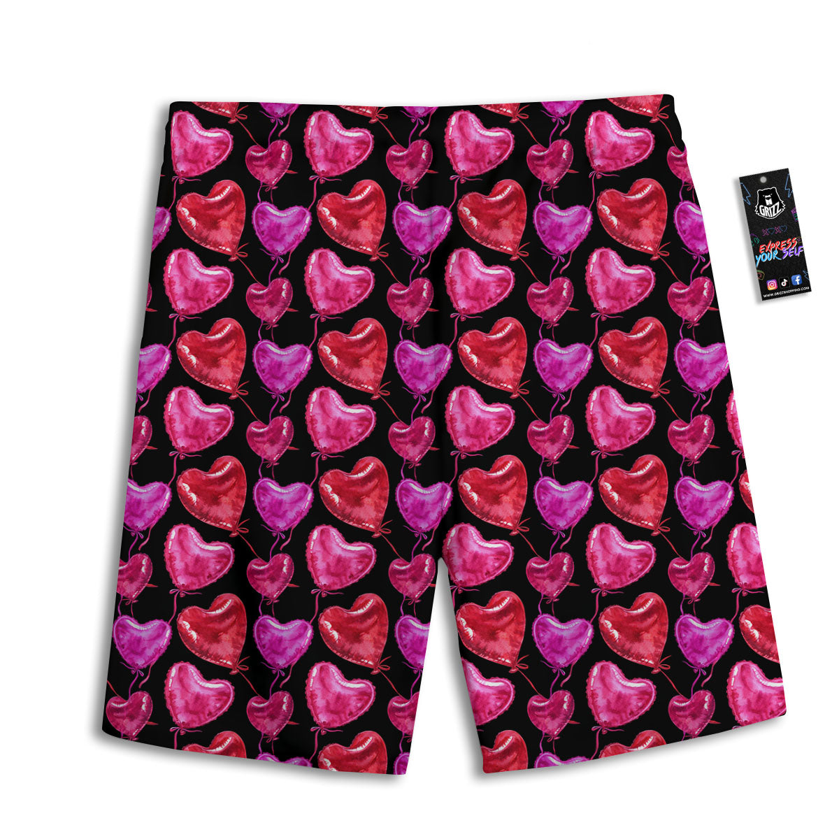 Balloon Red Heart Print Pattern Men's Athletic Shorts