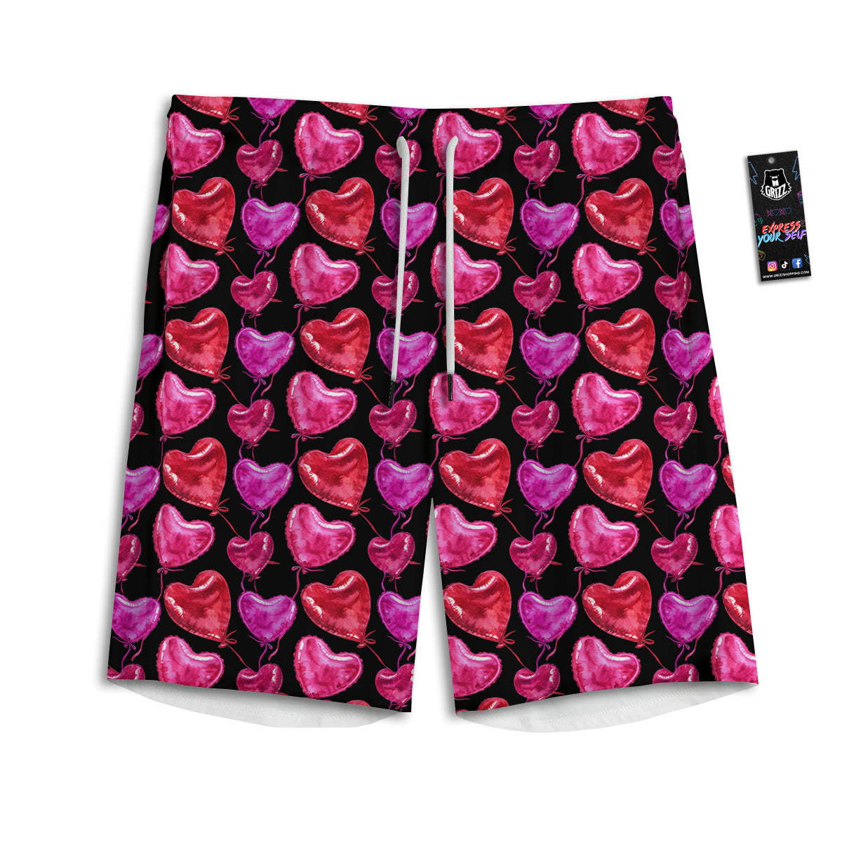 Balloon Red Heart Print Pattern Men's Athletic Shorts