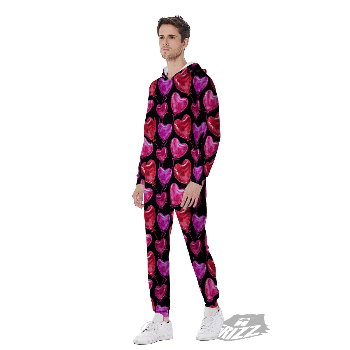 Balloon Red Heart Print Pattern Men's Jumpsuit-grizzshop