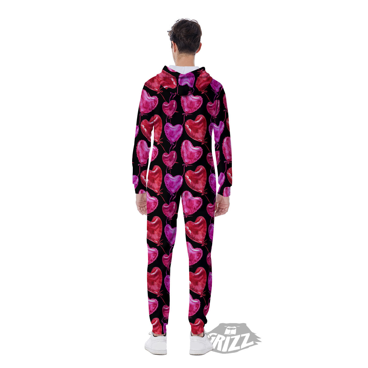 Balloon Red Heart Print Pattern Men's Jumpsuit-grizzshop