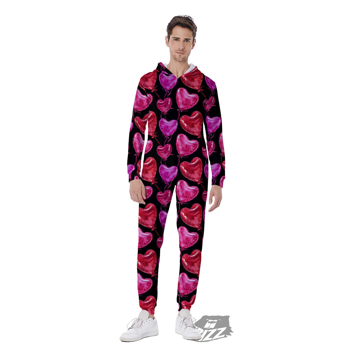 Balloon Red Heart Print Pattern Men's Jumpsuit-grizzshop