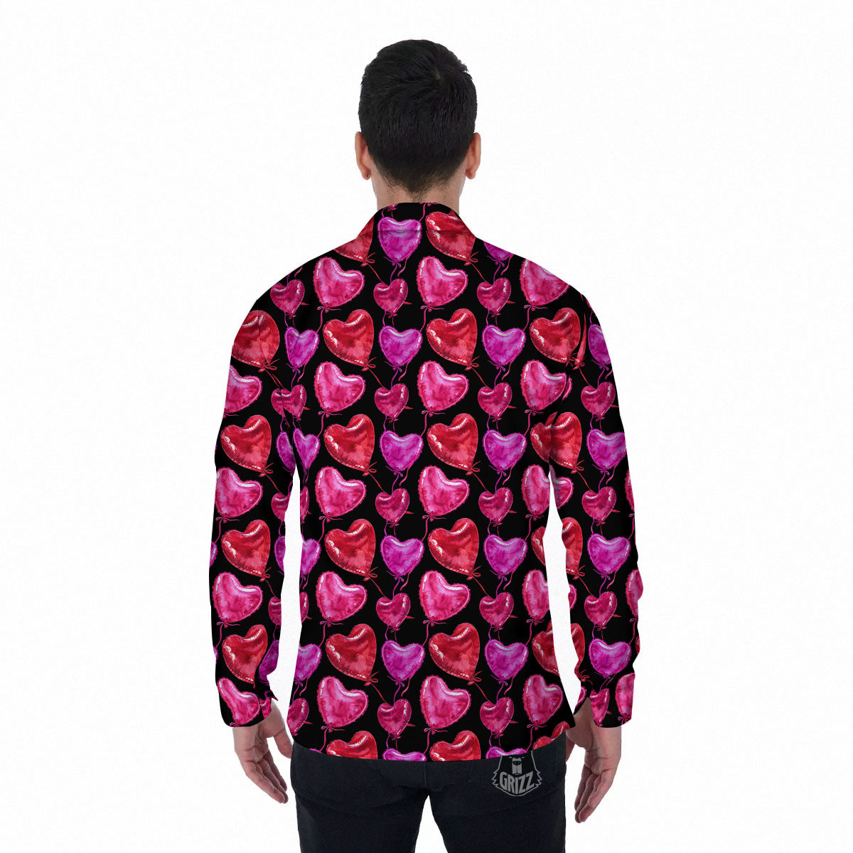 Balloon Red Heart Print Pattern Men's Long Sleeve Shirts-grizzshop