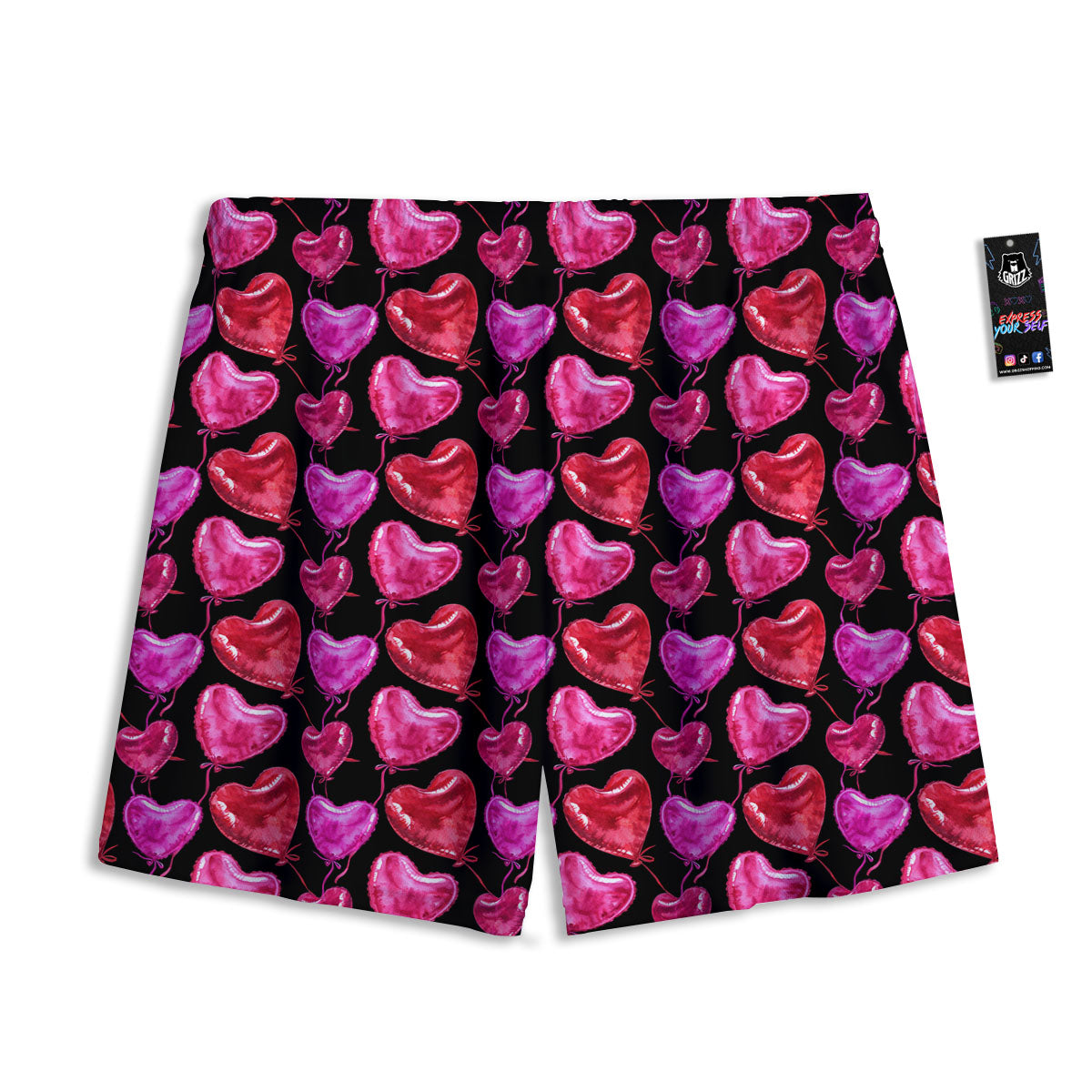 Balloon Red Heart Print Pattern Mesh Shorts