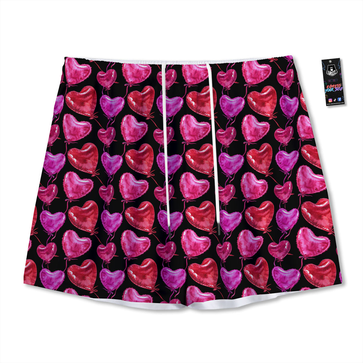 Balloon Red Heart Print Pattern Mesh Shorts