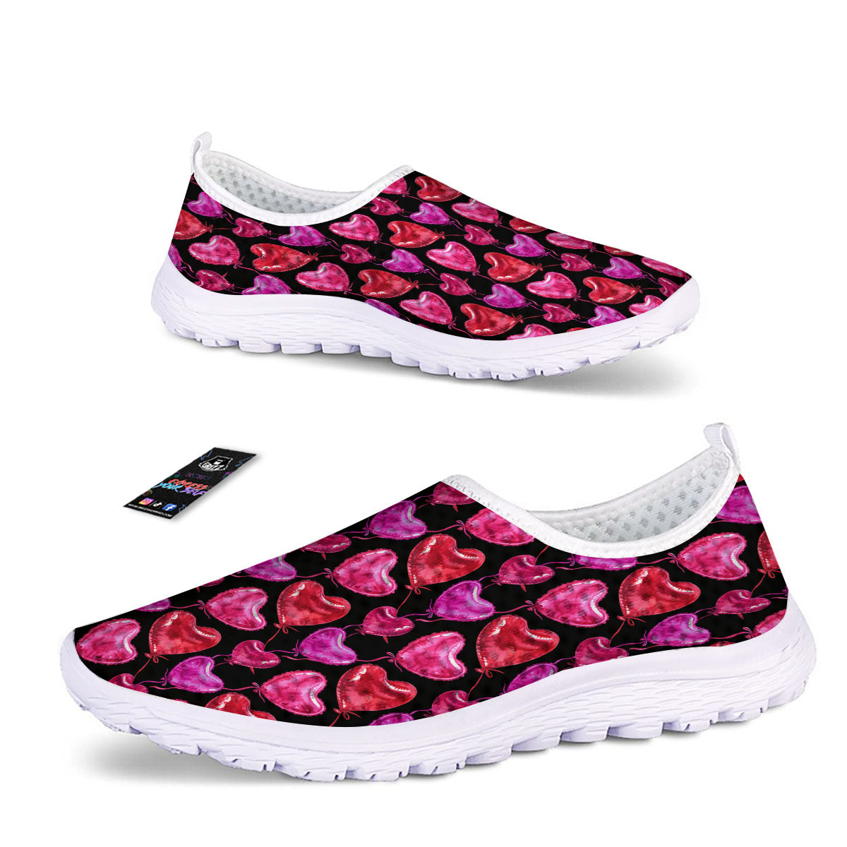 Balloon Red Heart Print Pattern Nurse Shoes-grizzshop