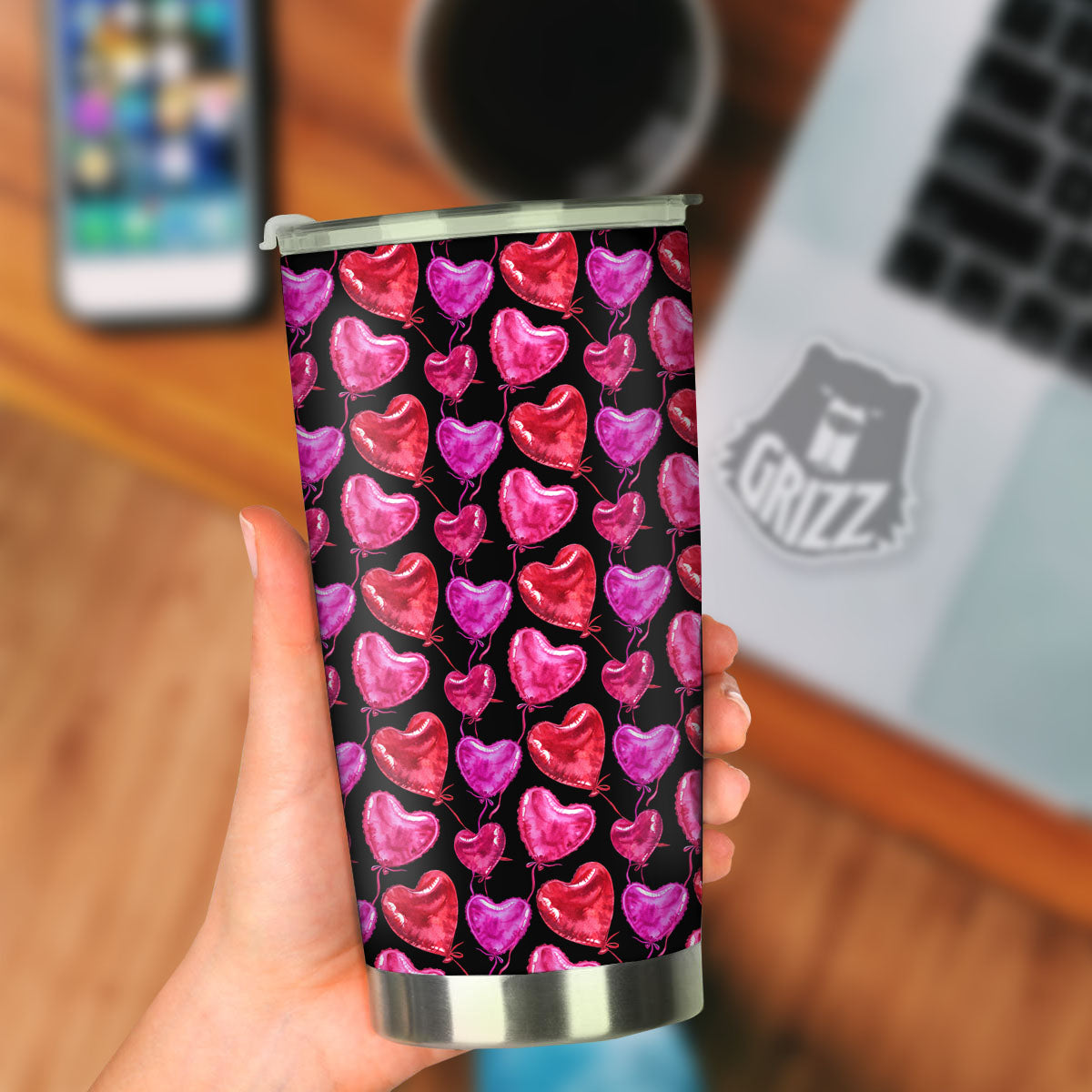 Balloon Red Heart Print Pattern Tumbler-grizzshop