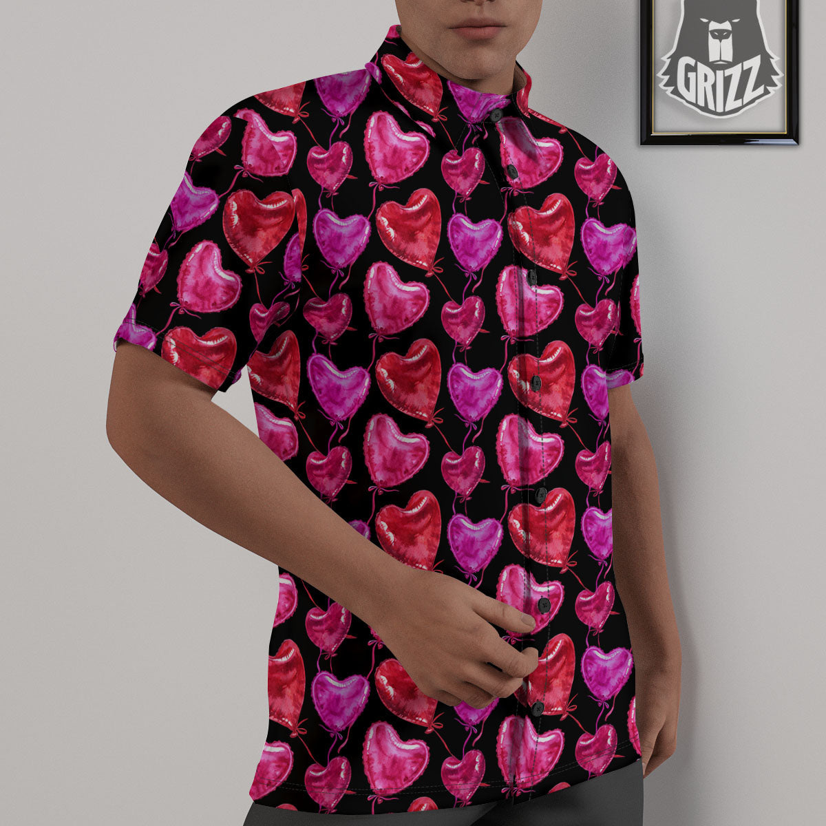 Balloon Red Heart Print Pattern Untucked Shirts-grizzshop