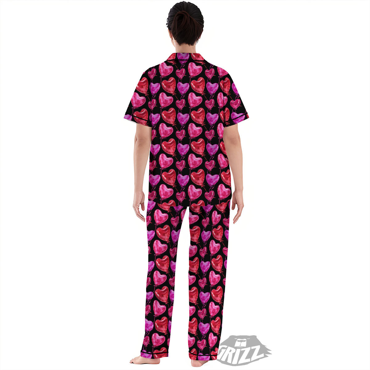 Balloon Red Heart Print Pattern Women's Pajamas Set-grizzshop