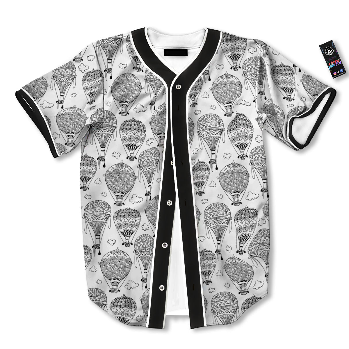 Balloon White And Black Print Pattern Baseball Jersey-grizzshop
